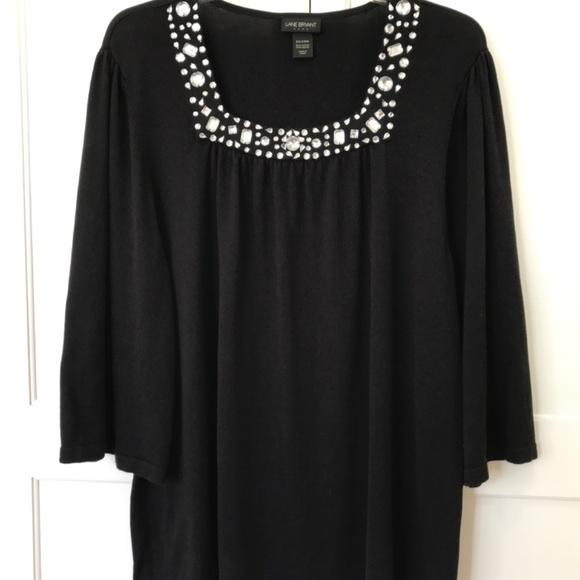 LANE BRYANT Cotton Tunic Black Square Neck Rhinestone Women’s Plus Size 2X 26/28 - Picture 2 of 10